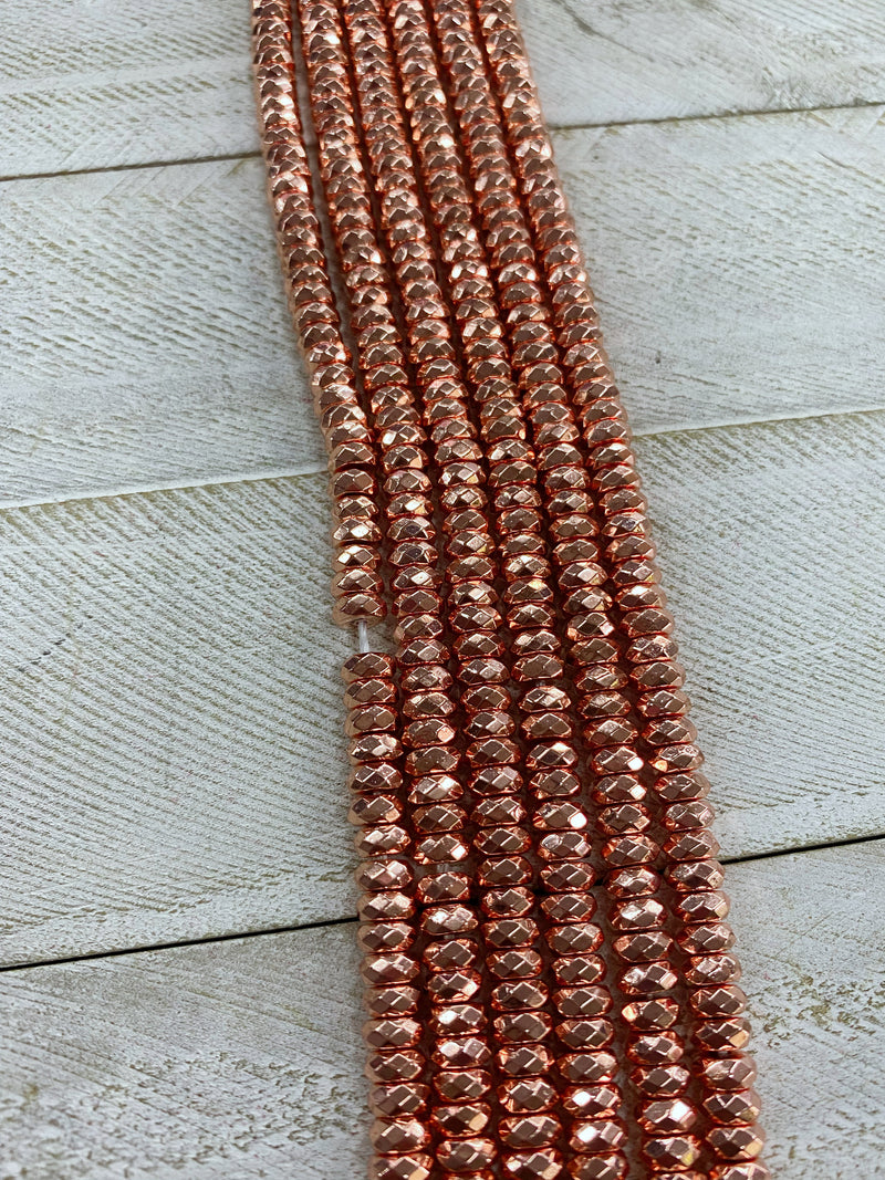 High Quality Natural Rose Gold color Hematite Beads, Rondelle Faceted Beads, 3x6mm Rose Gold Beads, 15inch FULL strand