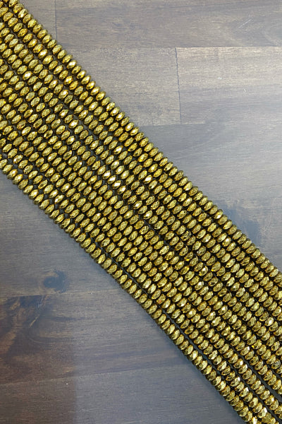 High Quality Natural Dark Gold color Hematite Beads, Rondelle Faceted Beads, 3x8mm Dark Gold Beads, 15inch FULL strand