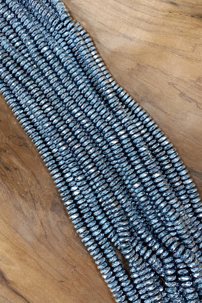 High Quality Natural Dark Silver color Hematite Beads, Rondelle Faceted Beads, 3x10mm Dark Silver Beads, 15inch FULL strand