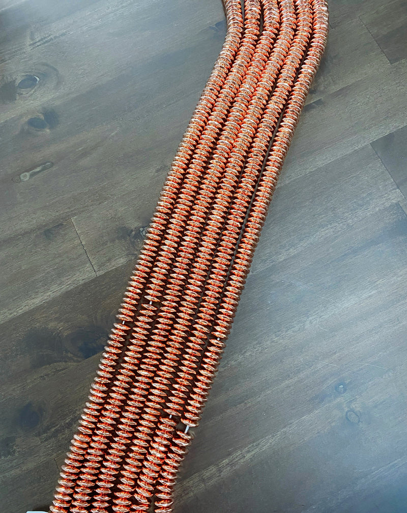 High Quality Natural Rose Gold color Hematite Beads, Rondelle Faceted Beads, 3x12mm Rose Gold Beads, 15inch FULL strand