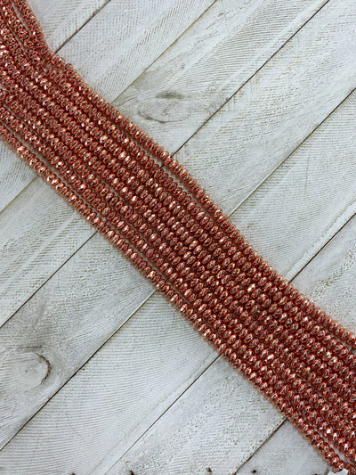 High Quality Natural Rose Gold color Hematite Beads, Rondelle Faceted Beads, 3x8mm Rose Gold Beads, 15inch FULL strand