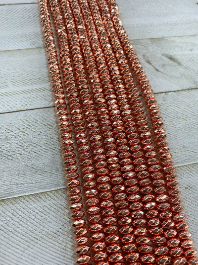 High Quality Natural Rose Gold color Hematite Beads, Rondelle Faceted Beads, 3x8mm Rose Gold Beads, 15inch FULL strand