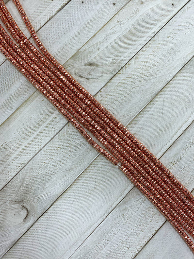 High Quality Natural Rose Gold color Hematite Beads, Rondelle Faceted Beads, 3x6mm Rose Gold Beads, 15inch FULL strand