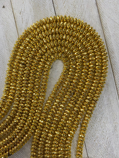 High Quality Natural Light Gold color Hematite Beads, Rondelle Faceted Beads, 3x8mm Light Gold Beads, 15inch FULL strand
