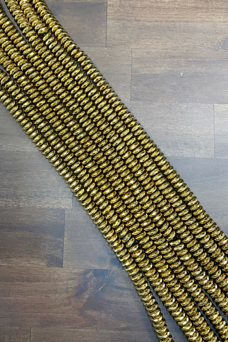 High Quality Natural Dark Gold color Hematite Beads, Rondelle Faceted Beads, 3x10mm Dark Gold Beads, 15inch FULL strand