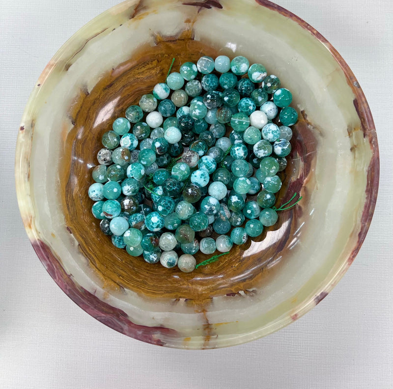 12mm Green White Fire Agate Beads